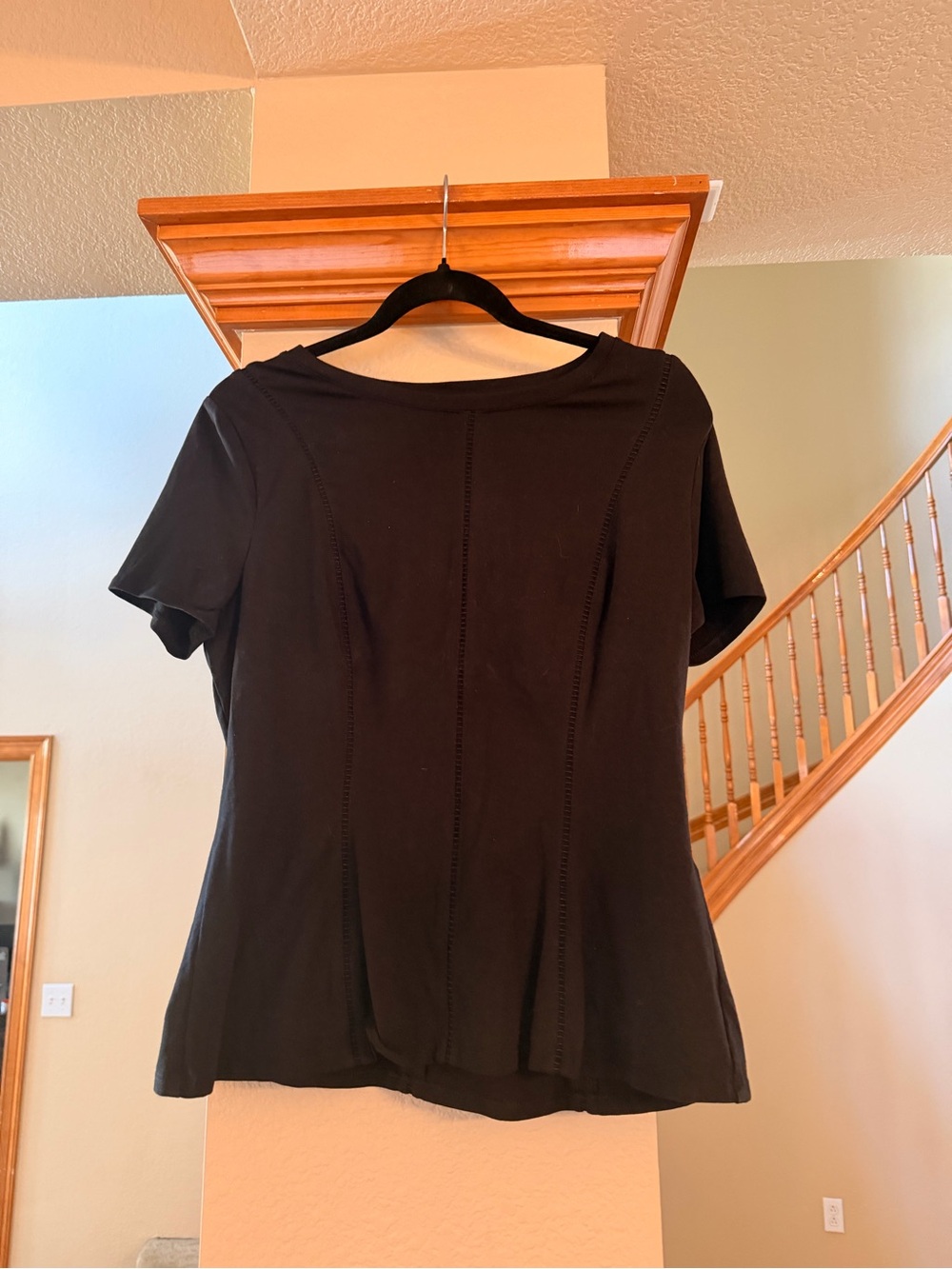 White House Black Market Black Short Sleeve Tee with Seam Paneling